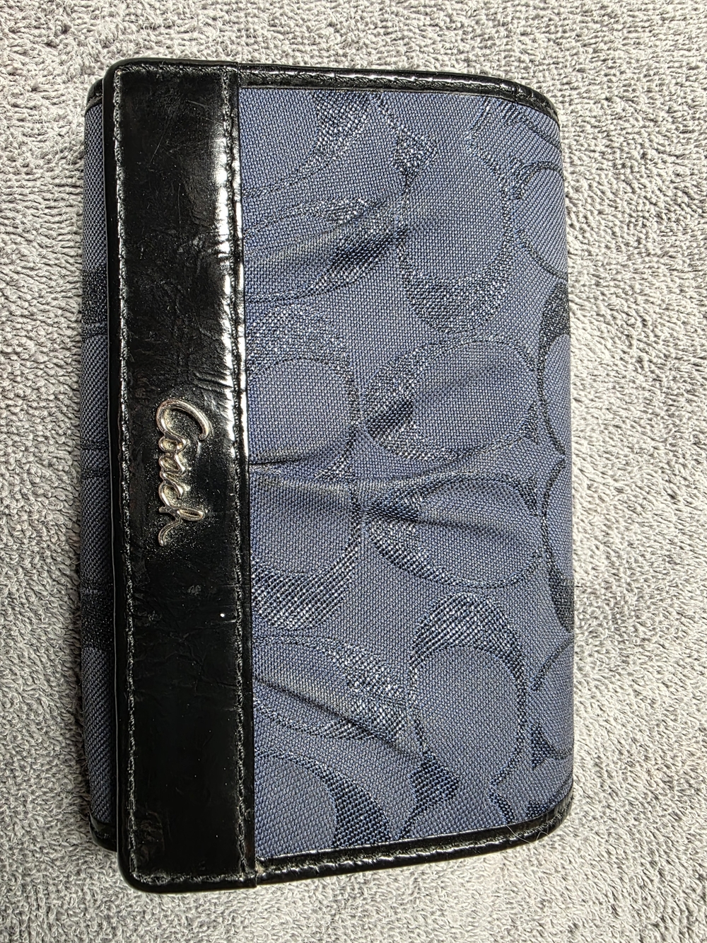Coach Blue and Black Signature Zip Wallet